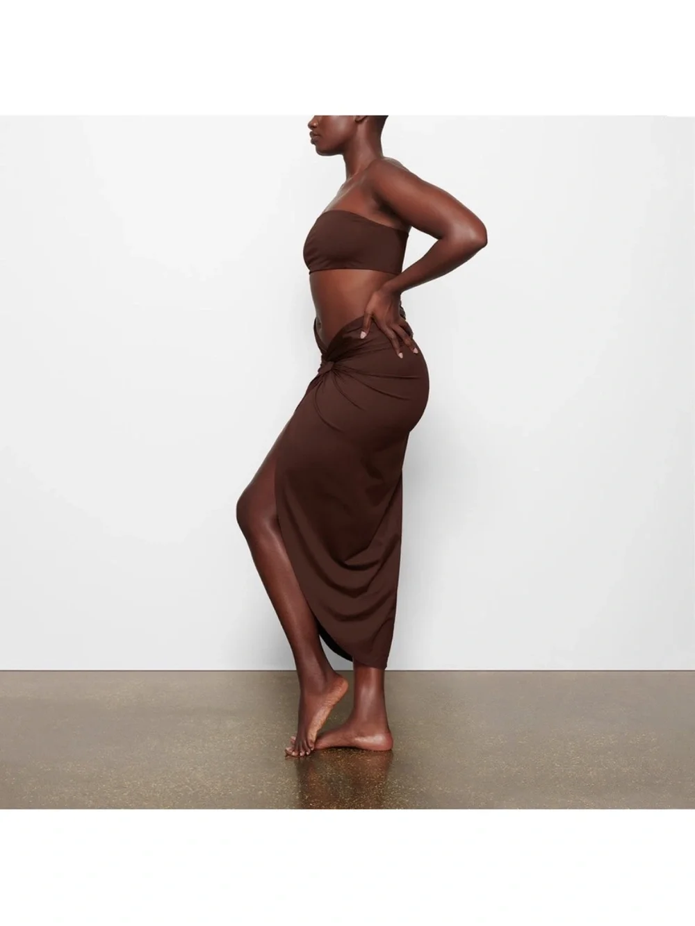 NWT SKIMS Recycled Swim Bandeau Bikini Top Cocoa Brown Sz S